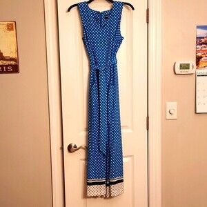 Karl Lagerfeld Paris Blue & White Polka Dot Jumpsuit Size 6